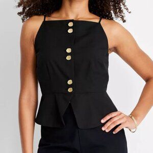 NWT Future Collective Button-Front Square Neck Peplum Top